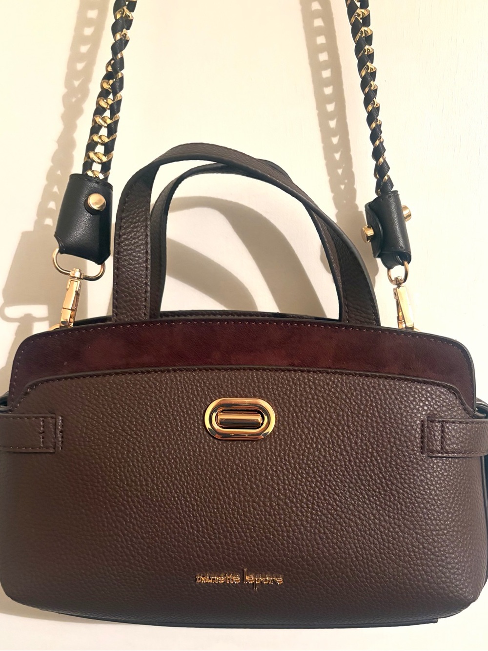 Nanette Lepore Dark Brown Leather Shoulder Bag with Gold Hardware